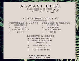 Alterations Pricing List