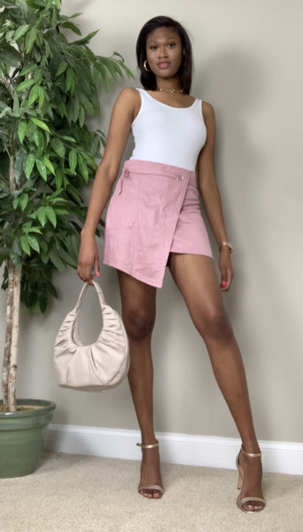 Pink Jubilee Lace-up Irregular Hem Design Mini Skirt